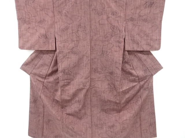 地紙に草葉模様織り出し手織り紬着物